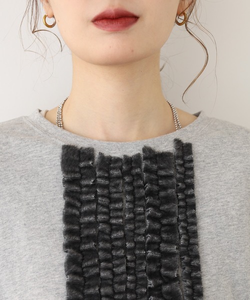 BARNDOOR（バーンドア）の「20天竺線フリルドルマンロンT 長袖（Tシャツ/カットソー・レディース・杢グレー/アイボリー/ブラック・FREE）」の16枚目の写真