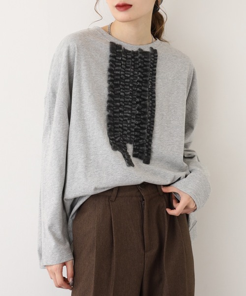 BARNDOOR（バーンドア）の「20天竺線フリルドルマンロンT 長袖（Tシャツ/カットソー・レディース・杢グレー/アイボリー/ブラック・FREE）」の20枚目の写真