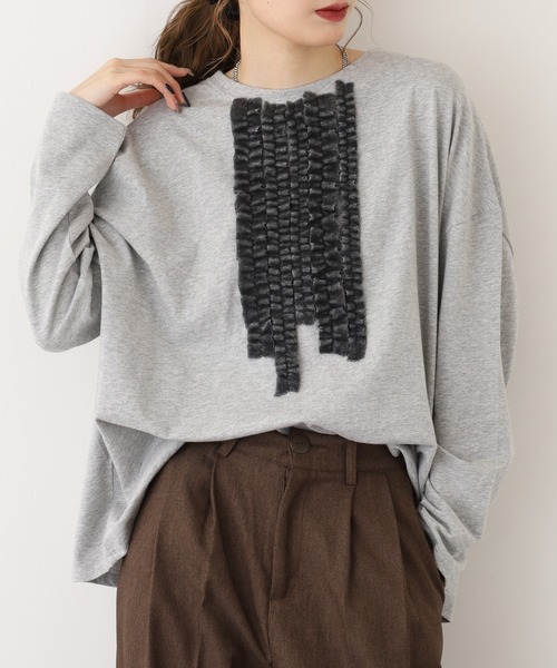 BARNDOOR（バーンドア）の「20天竺線フリルドルマンロンT 長袖（Tシャツ/カットソー・レディース・杢グレー/アイボリー/ブラック・FREE）」の21枚目の写真