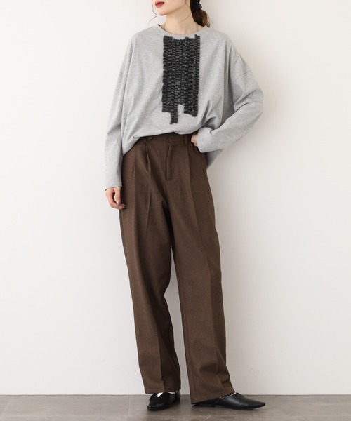 BARNDOOR（バーンドア）の「20天竺線フリルドルマンロンT 長袖（Tシャツ/カットソー・レディース・杢グレー/アイボリー/ブラック・FREE）」の12枚目の写真