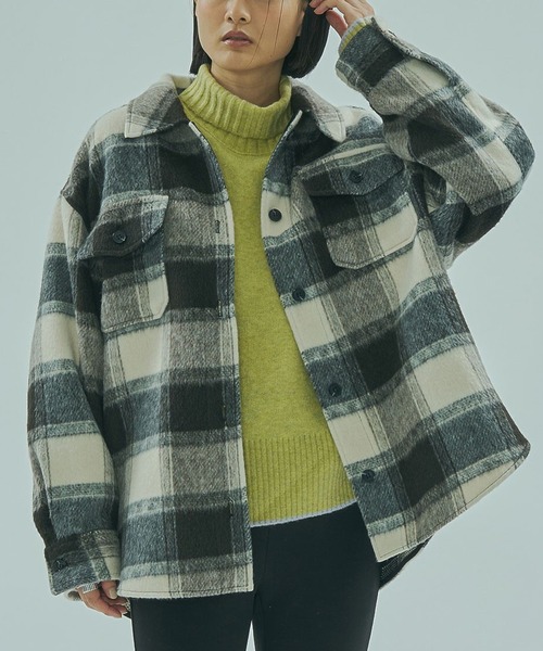 ROSE BUD(ローズバッド)の「SHAGGY CHECK SHIRT(シャツ/ブラウス・レディース・ライトピンク/ブラック/グレー・ONE SIZE)」の1枚目の写真