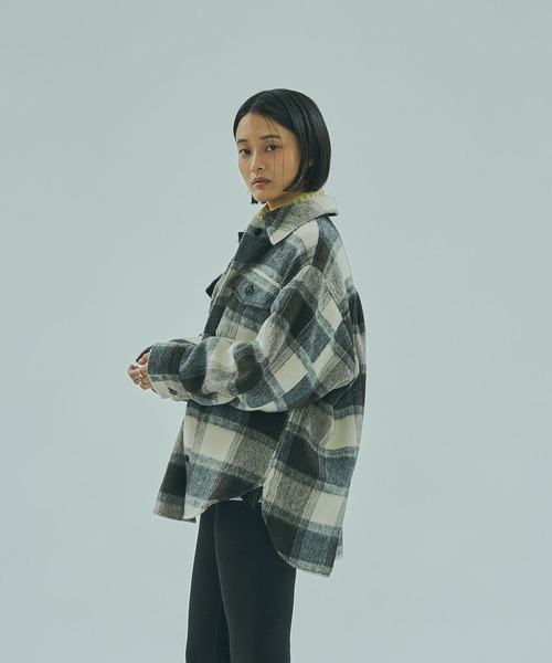 ROSE BUD(ローズバッド)の「SHAGGY CHECK SHIRT(シャツ/ブラウス・レディース・ライトピンク/ブラック/グレー・ONE SIZE)」の7枚目の写真