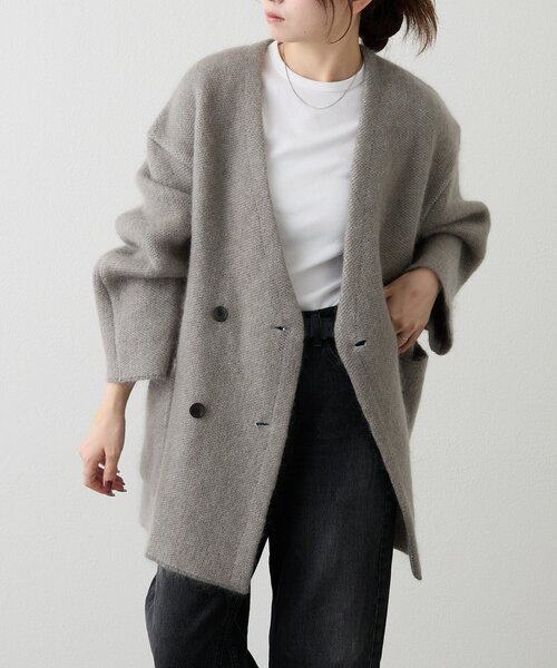 russet（ラシット）の「【再値下げ】モヘアダブルニットコート（その他アウター・レディース・ベージュ/キャメル/グレー・FREE）」の4枚目の写真