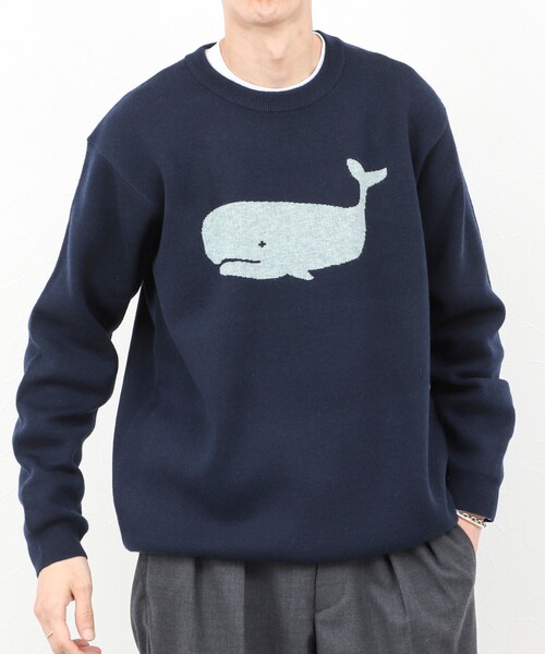 NOLLEY’S（ノーリーズ）の「クジラWJQ ダブルジャカードニット 25AW（ニット/セーター・メンズ・グレー/ライトブルー/ネイビー/ライトグリーン・S/M/L）」の4枚目の写真