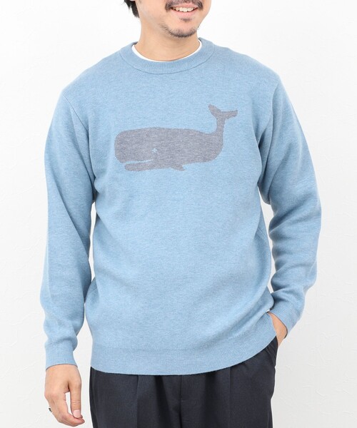 NOLLEY’S（ノーリーズ）の「クジラWJQ ダブルジャカードニット 25AW（ニット/セーター・メンズ・グレー/ライトブルー/ネイビー/ライトグリーン・S/M/L）」の11枚目の写真