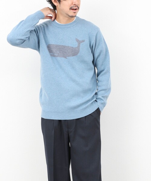 NOLLEY’S（ノーリーズ）の「クジラWJQ ダブルジャカードニット 25AW（ニット/セーター・メンズ・グレー/ライトブルー/ネイビー/ライトグリーン・S/M/L）」の9枚目の写真