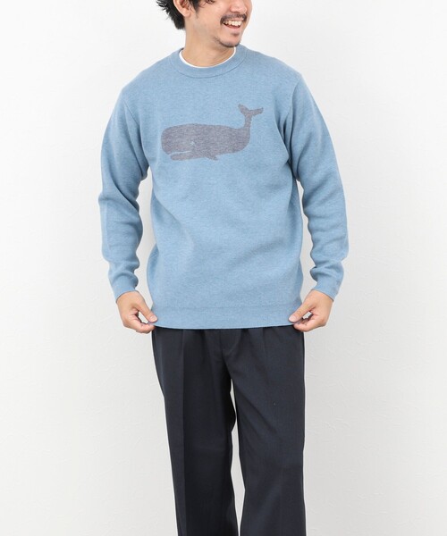 NOLLEY’S（ノーリーズ）の「クジラWJQ ダブルジャカードニット 25AW（ニット/セーター・メンズ・グレー/ライトブルー/ネイビー/ライトグリーン・S/M/L）」の8枚目の写真