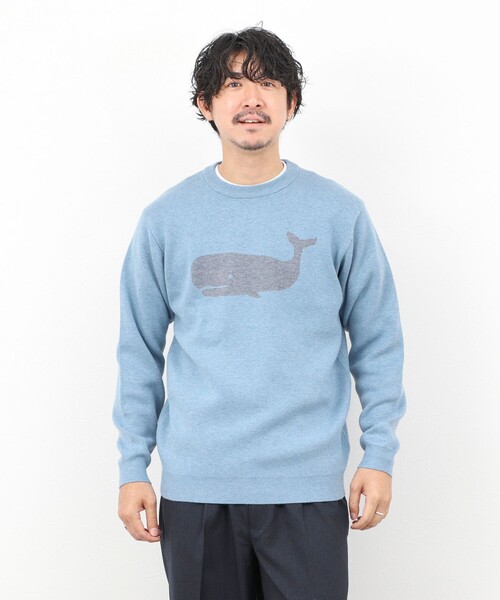 NOLLEY’S（ノーリーズ）の「クジラWJQ ダブルジャカードニット 25AW（ニット/セーター・メンズ・グレー/ライトブルー/ネイビー/ライトグリーン・S/M/L）」の7枚目の写真