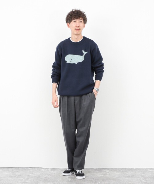 NOLLEY’S（ノーリーズ）の「クジラWJQ ダブルジャカードニット 25AW（ニット/セーター・メンズ・グレー/ライトブルー/ネイビー/ライトグリーン・S/M/L）」の19枚目の写真