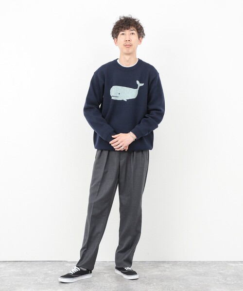 NOLLEY’S（ノーリーズ）の「クジラWJQ ダブルジャカードニット 25AW（ニット/セーター・メンズ・グレー/ライトブルー/ネイビー/ライトグリーン・S/M/L）」の18枚目の写真