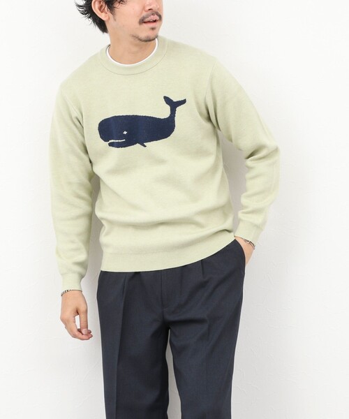 NOLLEY’S（ノーリーズ）の「クジラWJQ ダブルジャカードニット 25AW（ニット/セーター・メンズ・グレー/ライトブルー/ネイビー/ライトグリーン・S/M/L）」の13枚目の写真