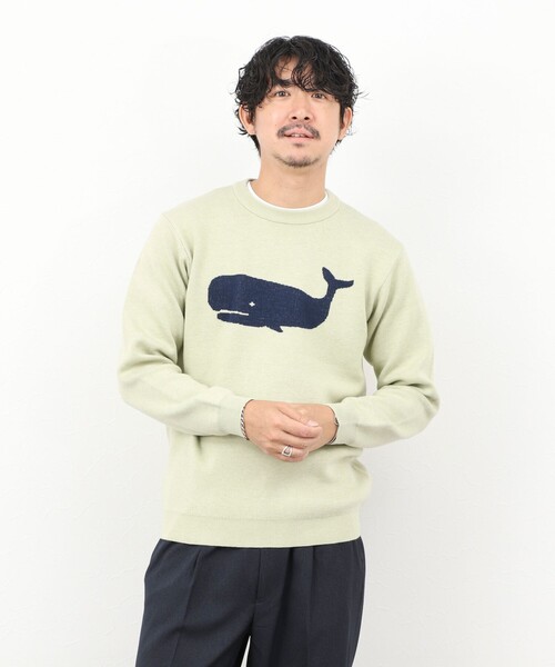 NOLLEY’S（ノーリーズ）の「クジラWJQ ダブルジャカードニット 25AW（ニット/セーター・メンズ・グレー/ライトブルー/ネイビー/ライトグリーン・S/M/L）」の12枚目の写真