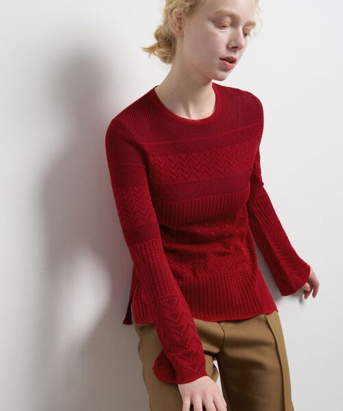 LANVIN en Bleu(ランバンオンブルー)の「ニットレースプルオーバー(ニット/セーター・レディース・レッド/ブラック・38)」の1枚目の写真