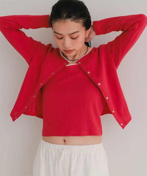 miette(ミエット)の「レースアイレットアンサンブル(カーディガン/ボレロ・レディース・ネイビー/ライトグリーン/オフホワイト/レッド/グレー・S/L/M)」の8枚目の写真