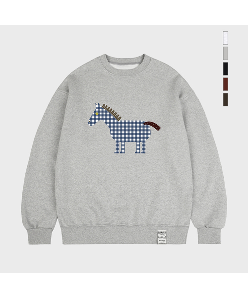 GRAVER（グレーバー）の「[ユニセックス]PAPER PONY スウェット_5カラー（スウェット・レディース・杢グレー/ブラック/ホワイト/ダークブラウン/ブラウン・SMALL/MEDIUM/LARGE）」の4枚目の写真