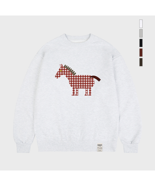 GRAVER（グレーバー）の「[ユニセックス]PAPER PONY スウェット_5カラー（スウェット・レディース・杢グレー/ブラック/ホワイト/ダークブラウン/ブラウン・SMALL/MEDIUM/LARGE）」の2枚目の写真