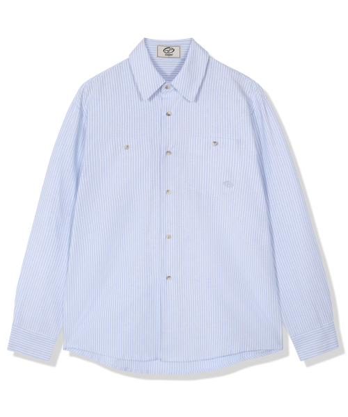 GUBIN（グビン）の「レタリングスリーブストライプシャツ - ブルー（シャツ/ブラウス・レディース・その他・SMALL/MEDIUM/LARGE）」の2枚目の写真