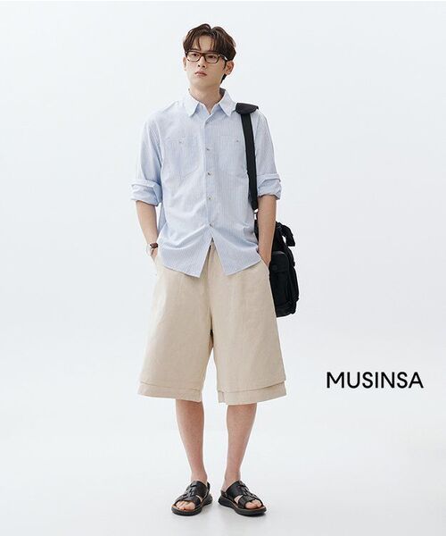 GUBIN（グビン）の「レタリングスリーブストライプシャツ - ブルー（シャツ/ブラウス・レディース・その他・SMALL/MEDIUM/LARGE）」の10枚目の写真