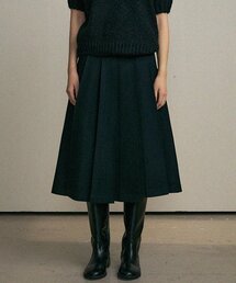 wool pintuck skirt-black