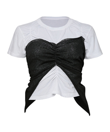 Bustier Layered T-Shirt (FL-122_White&Black)