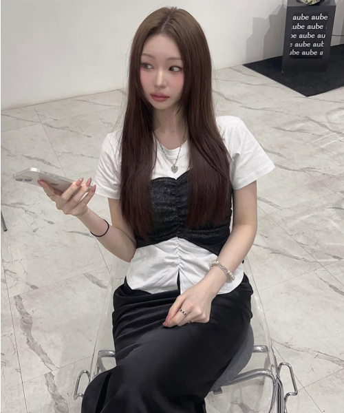 FLAREUP(フレアアップ)の「Bustier Layered T-Shirt (FL-122_White&Black)(Tシャツ/カットソー・レディース・ブラック・OS)」の7枚目の写真