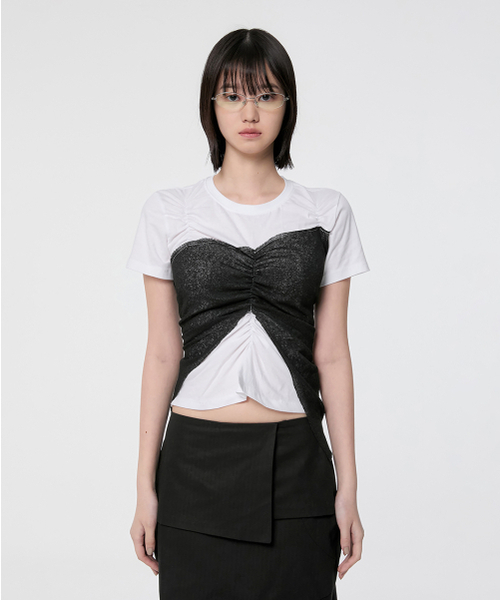 FLAREUP(フレアアップ)の「Bustier Layered T-Shirt (FL-122_White&Black)(Tシャツ/カットソー・レディース・ブラック・OS)」の8枚目の写真