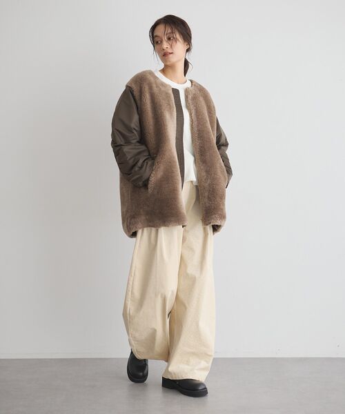 GARAGE OF GOOD CLOTHING（ガレージオブグッドクロージング）の「ヘイジーボア切り替えコート（ノーカラーコート・レディース・ブラック/モカ・FREE）」の8枚目の写真