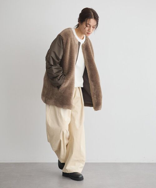 GARAGE OF GOOD CLOTHING（ガレージオブグッドクロージング）の「ヘイジーボア切り替えコート（ノーカラーコート・レディース・ブラック/モカ・FREE）」の10枚目の写真