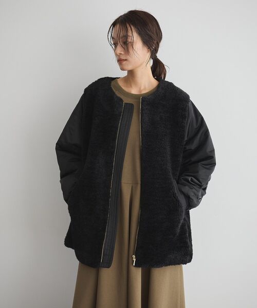 GARAGE OF GOOD CLOTHING（ガレージオブグッドクロージング）の「ヘイジーボア切り替えコート（ノーカラーコート・レディース・ブラック/モカ・FREE）」の12枚目の写真
