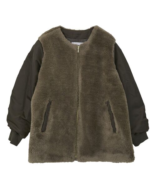 GARAGE OF GOOD CLOTHING（ガレージオブグッドクロージング）の「ヘイジーボア切り替えコート（ノーカラーコート・レディース・ブラック/モカ・FREE）」の22枚目の写真
