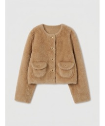 EM GOLD BUTTON FAUX FUR JACKET
