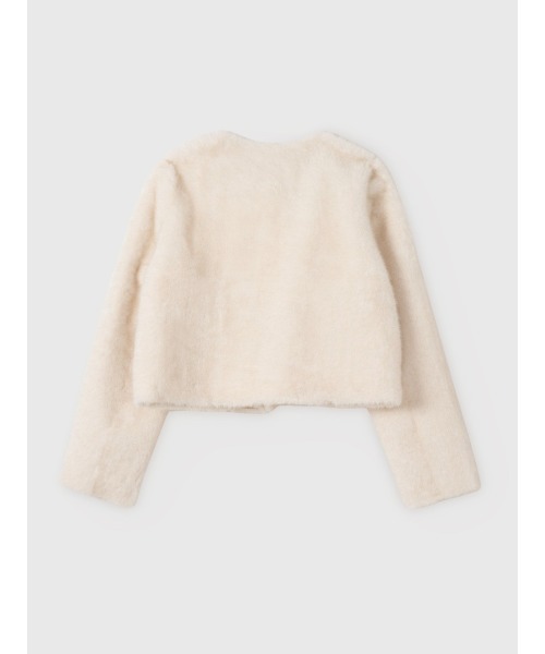 ゴールドボタンフェイクファージャケット（ノーカラージャケット