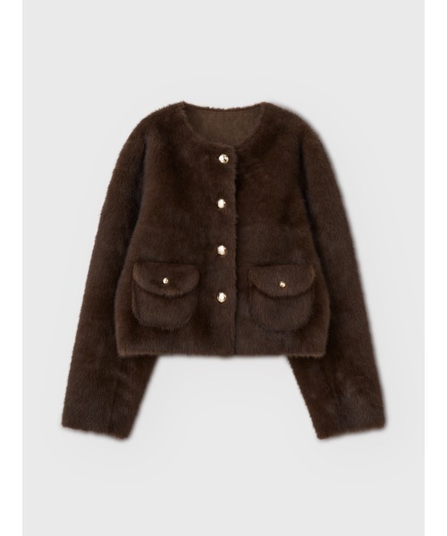 EIMY ISTOIRE(エイミーイストワール)の「EM GOLD BUTTON FAUX FUR JACKET(ノーカラージャケット・レディース・ホワイト/ライトグレー/ブラウン/ブラック/キャメル・36/38)」の20枚目の写真