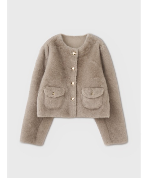 EIMY ISTOIRE(エイミーイストワール)の「EM GOLD BUTTON FAUX FUR JACKET(ノーカラージャケット・レディース・ホワイト/ライトグレー/ブラウン/ブラック/キャメル・36/38)」の21枚目の写真