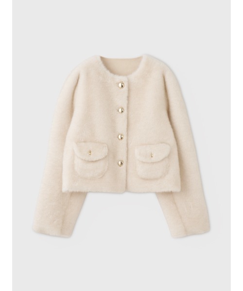 EIMY ISTOIRE(エイミーイストワール)の「EM GOLD BUTTON FAUX FUR JACKET(ノーカラージャケット・レディース・ホワイト/ライトグレー/ブラウン/ブラック/キャメル・36/38)」の18枚目の写真