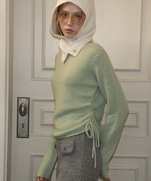 SALON DE YOHN(サロンドヨーン)の「Ribbon Shirring Knit_ Mint(ニット/セーター・レディース・その他・SMALL/MEDIUM)」の1枚目の写真