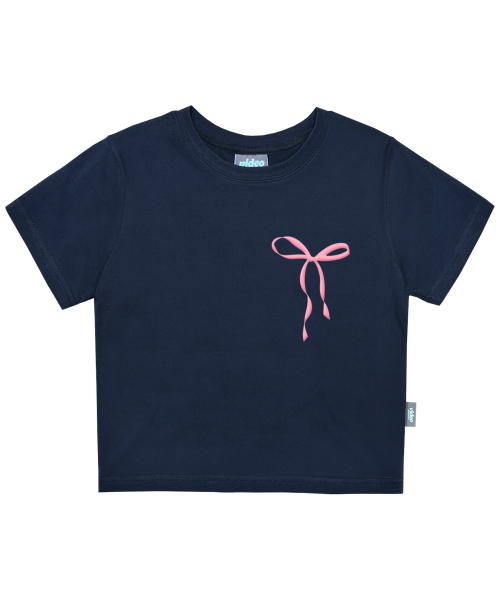 Video Jockey(ビデオジョッキー)の「小リボンクロップTシャツ【ネイビー】(Tシャツ/カットソー・レディース・ネイビー・FREE)」の1枚目の写真