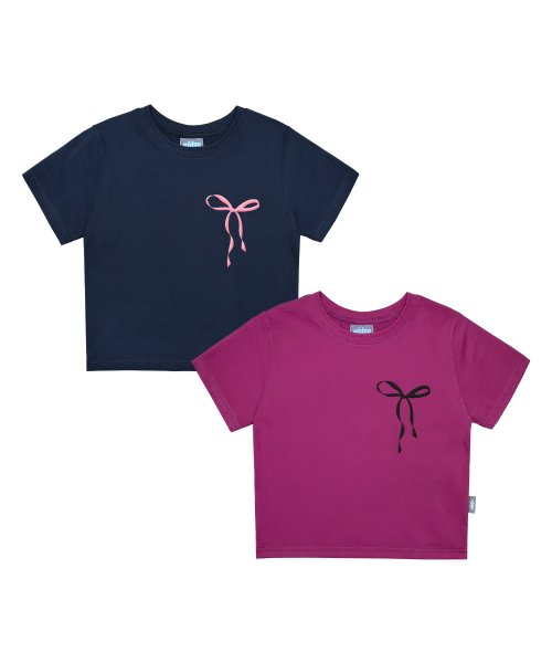 Video Jockey(ビデオジョッキー)の「小リボンクロップTシャツ【ネイビー】(Tシャツ/カットソー・レディース・ネイビー・FREE)」の2枚目の写真