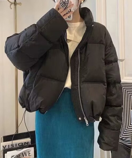 ReRe（リリ）の「スタンドカラーダウン風ジャケット（ダウンジャケット/コート・レディース・オフホワイト/グレー/ダークブラウン/ブラック・FREE）」の3枚目の写真