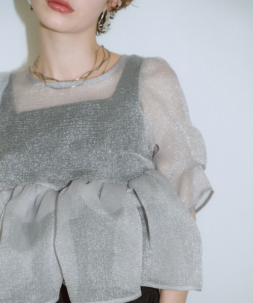 et.UNiVER(エトユニベール)の「Organza Peplum 3Piece(パンツドレス・レディース・ブラック×グレー/ベージュ/ブルー・SMALL/MEDIUM/LARGE)」の10枚目の写真