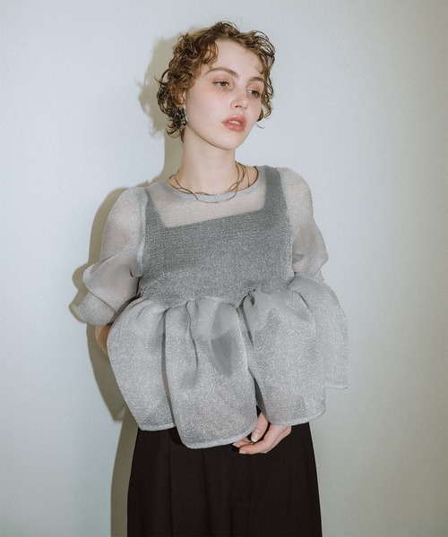 et.UNiVER(エトユニベール)の「Organza Peplum 3Piece(パンツドレス・レディース・ブラック×グレー/ベージュ/ブルー・SMALL/MEDIUM/LARGE)」の12枚目の写真