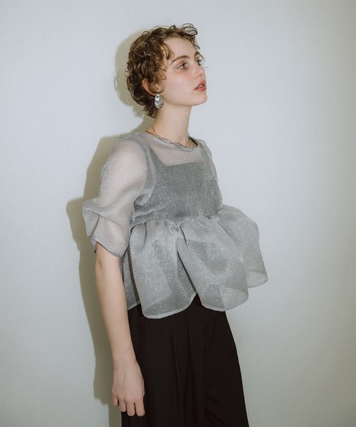 et.UNiVER(エトユニベール)の「Organza Peplum 3Piece(パンツドレス・レディース・ブラック×グレー/ベージュ/ブルー・SMALL/MEDIUM/LARGE)」の13枚目の写真
