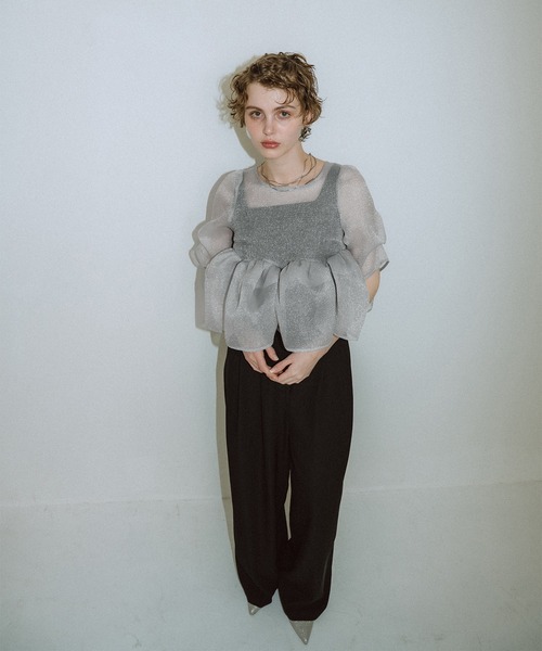 et.UNiVER(エトユニベール)の「Organza Peplum 3Piece(パンツドレス・レディース・ブラック×グレー/ベージュ/ブルー・SMALL/MEDIUM/LARGE)」の15枚目の写真