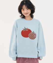トマト アプリケ刺繍 スウェットTシャツ AMM1319 (ブルー)
