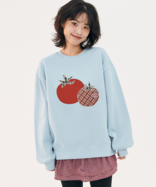 ambler（エムブラー）の「トマト アプリケ刺繍 スウェットTシャツ AMM1319 (ブルー)（スウェット・レディース・その他・SMALL/MEDIUM/LARGE）」の2枚目の写真