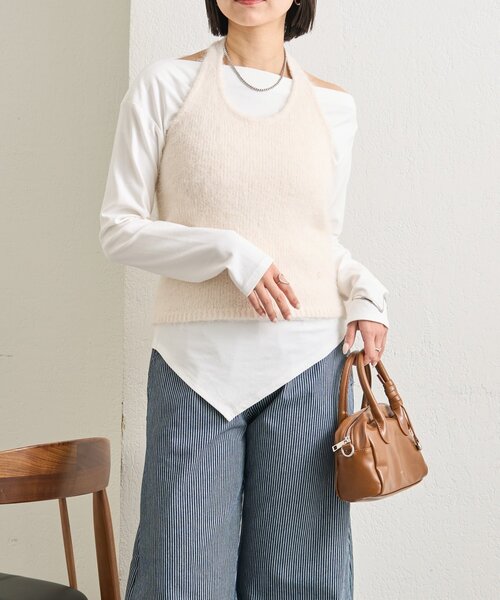 mystic(ミスティック)の「ふわふわホルターニットビスチェ(ニット/セーター・レディース・アイボリー/ブルー/ネイビー・FREE)」の4枚目の写真