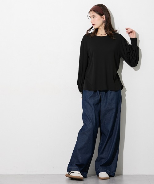 slattgir(スラットジール)の「高身長 きれいめラウンドネック袖ボリュームカットソートップス(トールサイズ)(Tシャツ/カットソー・レディース・ネイビー/ブラック/オフホワイト・T5L/T4L/T3L/TLL/TL/TM)」の13枚目の写真