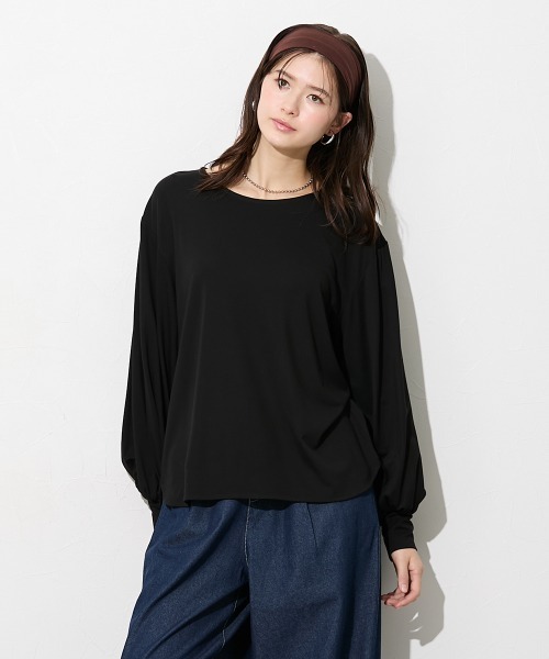 slattgir(スラットジール)の「高身長 きれいめラウンドネック袖ボリュームカットソートップス(トールサイズ)(Tシャツ/カットソー・レディース・ネイビー/ブラック/オフホワイト・T5L/T4L/T3L/TLL/TL/TM)」の14枚目の写真