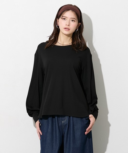 slattgir(スラットジール)の「高身長 きれいめラウンドネック袖ボリュームカットソートップス(トールサイズ)(Tシャツ/カットソー・レディース・ネイビー/ブラック/オフホワイト・T5L/T4L/T3L/TLL/TL/TM)」の16枚目の写真
