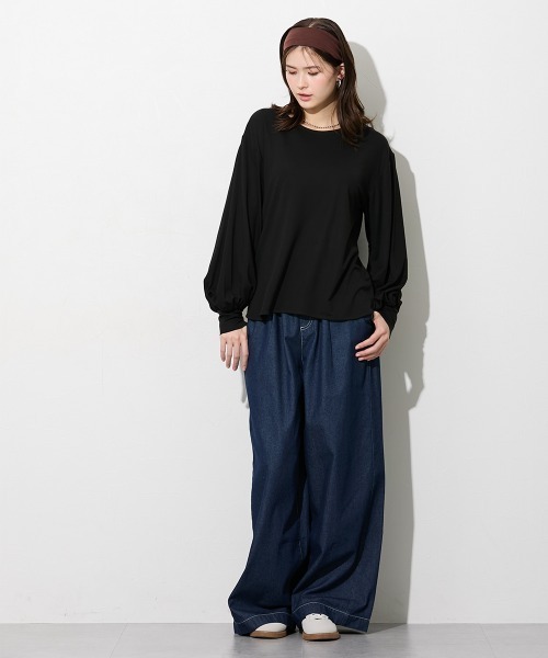 slattgir(スラットジール)の「高身長 きれいめラウンドネック袖ボリュームカットソートップス(トールサイズ)(Tシャツ/カットソー・レディース・ネイビー/ブラック/オフホワイト・T5L/T4L/T3L/TLL/TL/TM)」の17枚目の写真